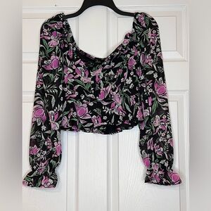 Japna Black and Pink Floral Blouse